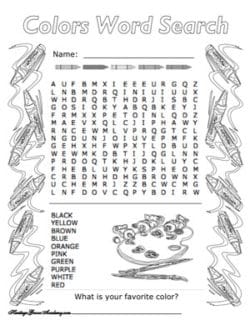 Kids free word search color names, months, days