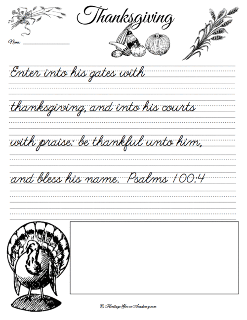 Bible verses for Thanksgiving Handwriting Copywork in Homeschool