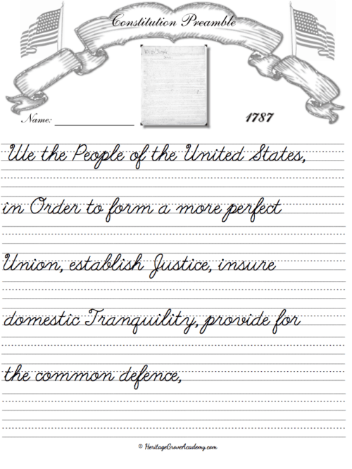 Constitution Preamble Handwriting Copywork Pages