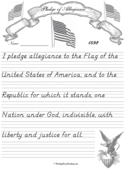 Pledge of Allegiance in Cursive United States Copywork Pages