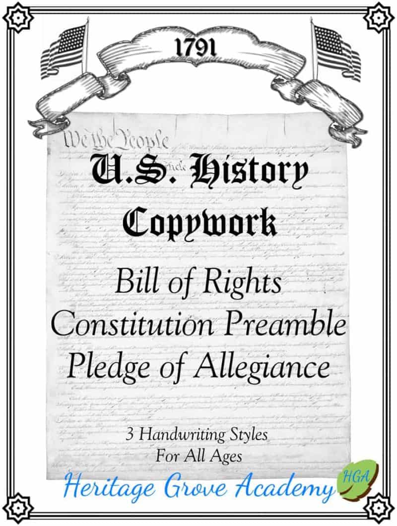 Constitution Handwriting Copywork Preamble Pledge of Allegiance
