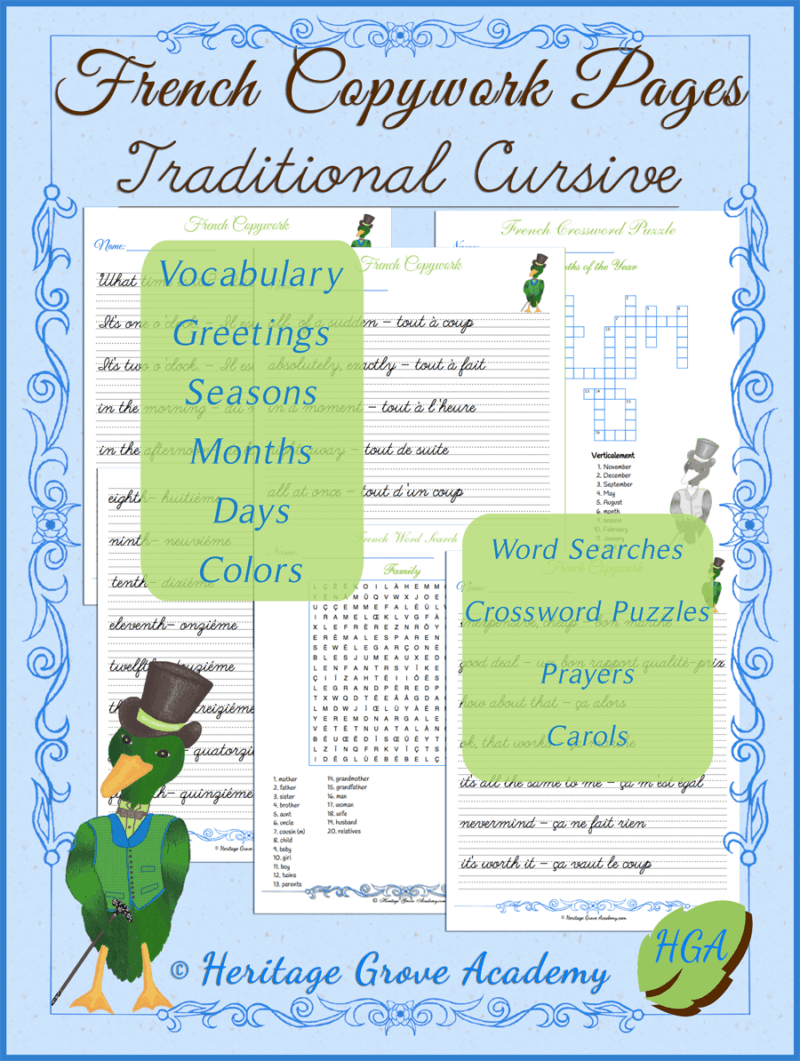 Homeschool French Handwriting Supplement Books - Traditional Cursvie - Download or Print CoilBound Books