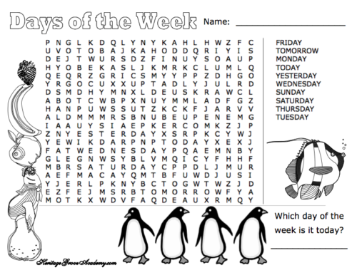Free homeschool word searches days of the week