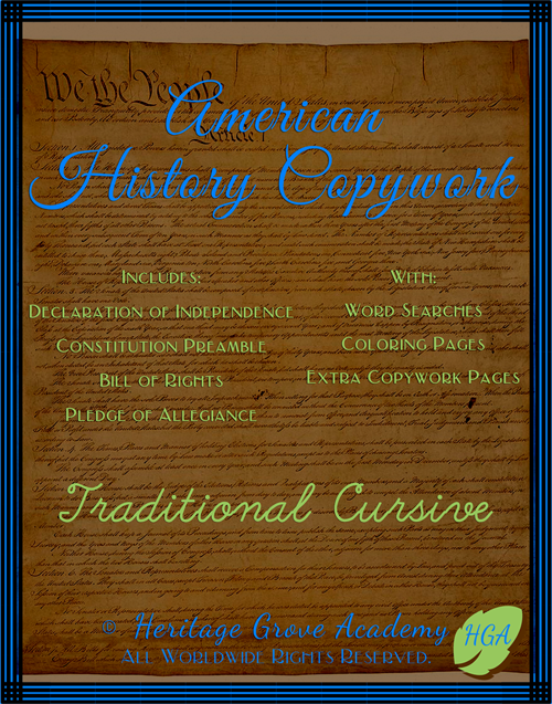 US History Documents Copywork Cursive Handwriting Book 