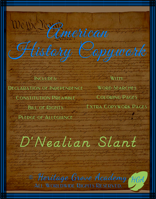US History Handwriting Copywork - Constitution, Preamble, Pledge of Allegiance, Declaration of Independence