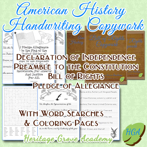 American History Handwriting Copywork Books at Heritage Grove Academy Homeschool