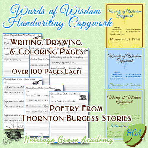 Words of Wisdom Poetry Handwriting Copywork at Heritage Grove Academy Homeschool