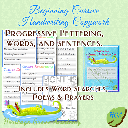 Beginning Cursive Book for Homeschool Students to learn handwriting and penmanship with poems and prayers.